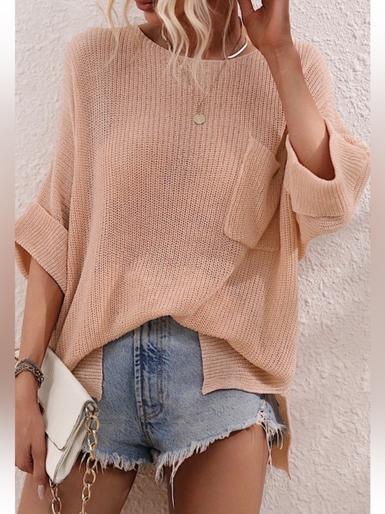 ShopEvelynne Sweaters - ShopEvelynne Peach Knit Oversized Crewneck Sweater
